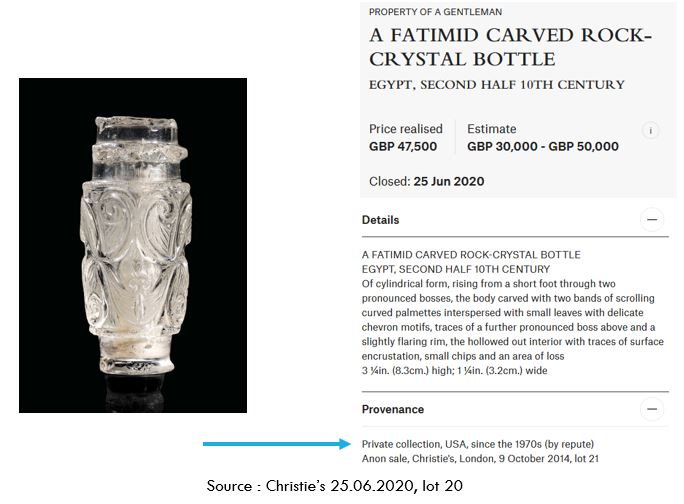 Christie's 25.06.2020 lot 20, example of provenance mentioning the 1970's
