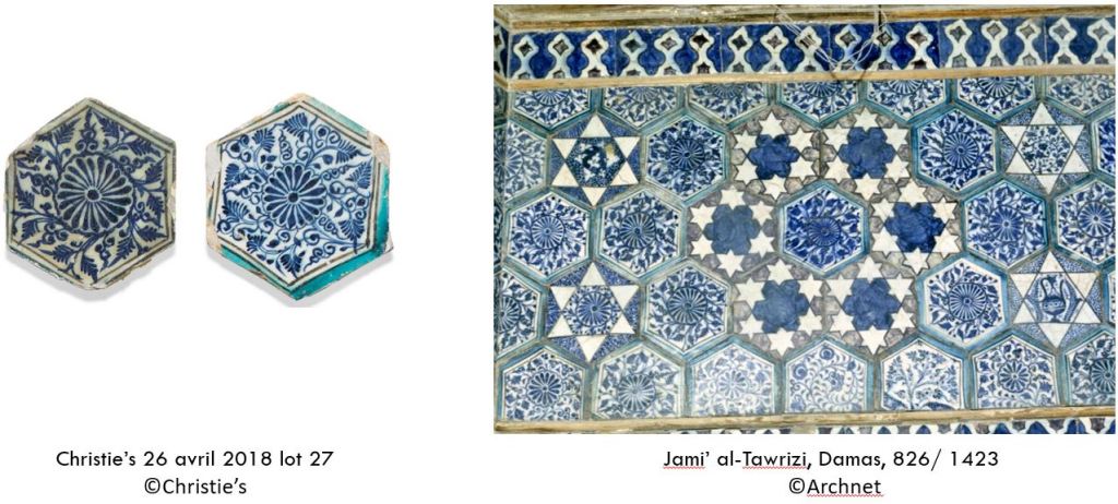 2 tiles from Lockwood De Forest collection sold at Christie's and their close connection to the Jami' al-Tawrizi in Damascus