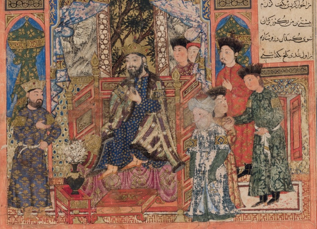 Isfandiyar before Goshtasb (detail), Great Mongol Shahnama, Iran, ca. 1330. Berenson Collection, Villa I Tatti, Florence Credit: Berenson Collection